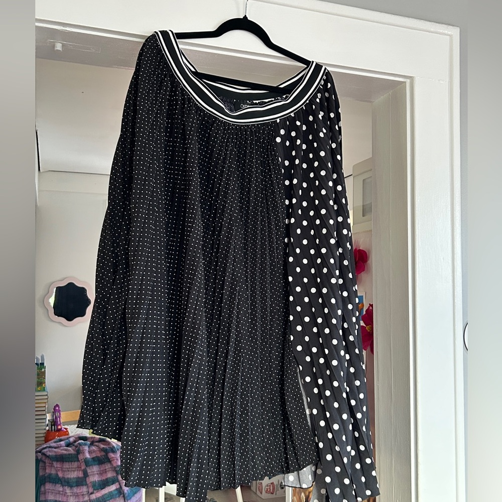 Asymmetrical Black and White Polka Dot Skirt
